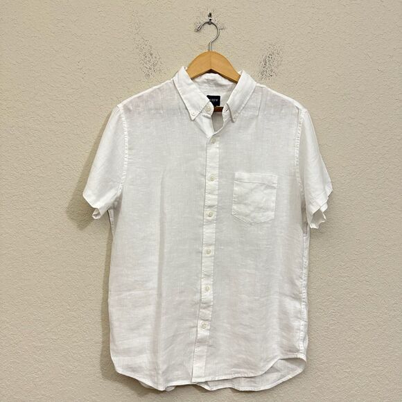 J. CREW FACTORY Short-Sleeve Linen-Blend Shirt in White Preppy Classic NWT - Picture 1 of 12